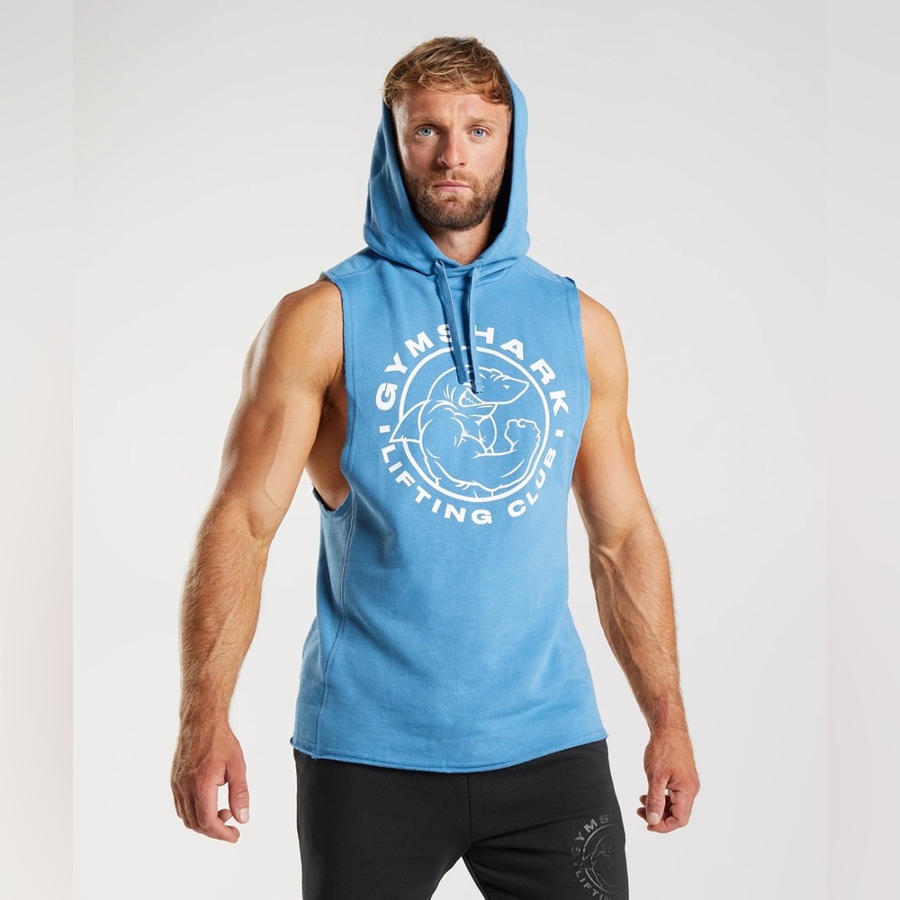 Mens Gymshark Legacy Drop Arm Sleeveless Hoodie - Coastal Blue Size Large